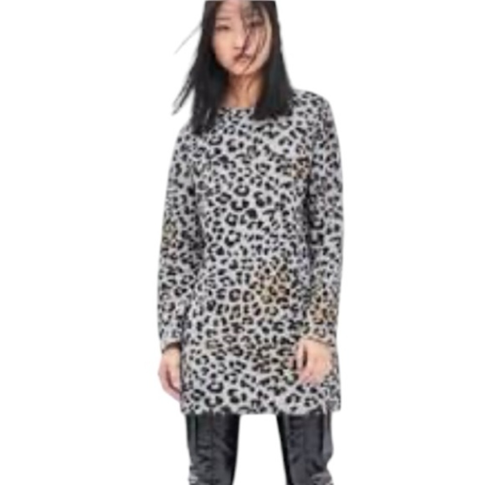 Zara TRAFALUC Leopard Print Long Sleeve Tunic Size Medium